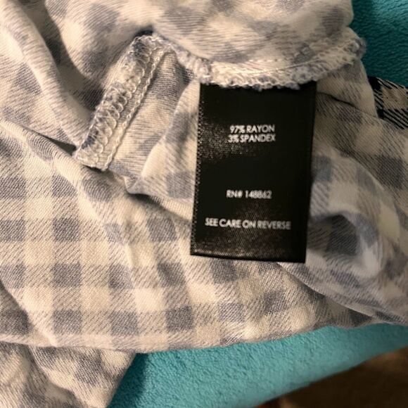 Torrid Blouse 1X Blue White Gingham Check V-Neck 3/4 Sleeve Cottagecore Bohochic - Picture 5 of 6